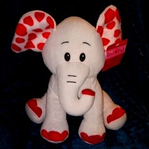Red & Pink Elli Luvs White Plush Elephant with Red Heart Ears, Toes, & Trunk 10"